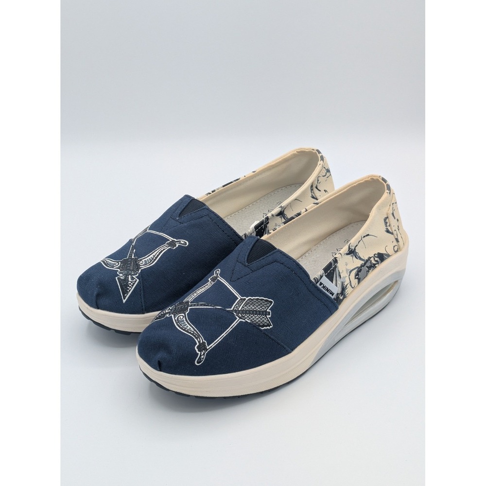 Minika Bow and Arrow Graphic Slip On Sneaker 40 Blue Comfort Casual Rocker Sole
